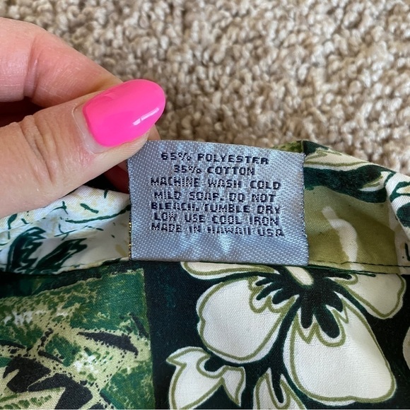 Royal Creations Hawaiian Shirt Sz L Hawaii Made Green Flower Palm Trees Pocket - Picture 6 of 8